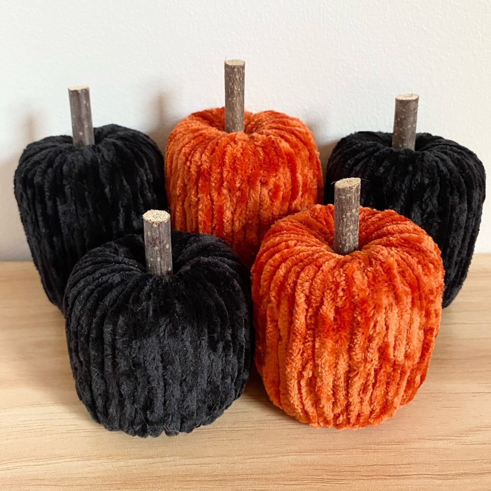 Black & Orange Pumpkin Handmade Fall Decor Set of 5